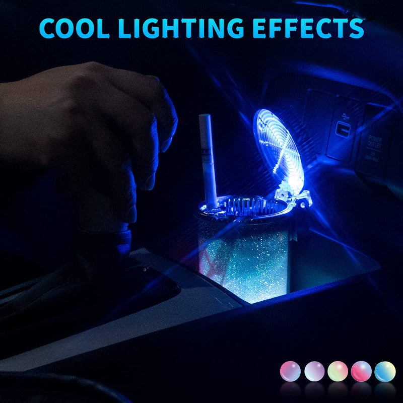 eing Car Ashtray Portable Smoke Cup Holder Home Cigarette Ash Tray with Colorful LED Light,Ideal for Truck Office Auto - Image 2